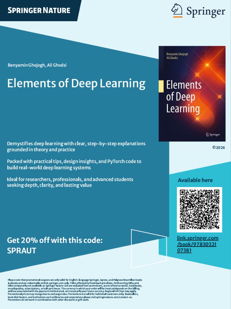 Springer flyer for Elements of Deep Learning by Benyamin Ghojogh and Ali Ghodsi